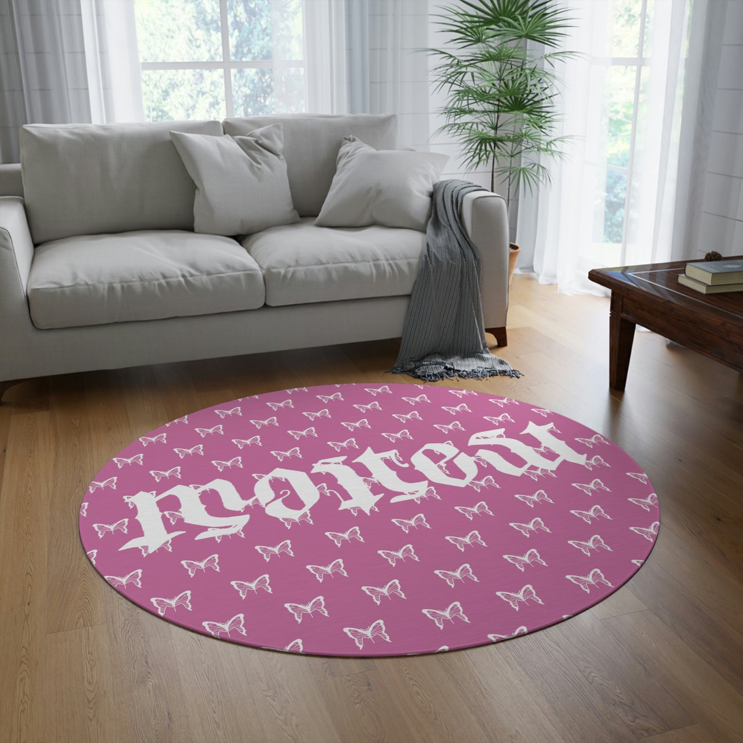 Pink Butterfly Effect 5’ Round Rug